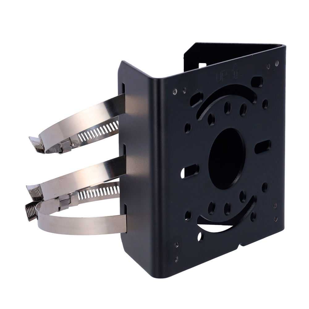UV-TR-UF45-F-IN-UNIVIEW-soporte-uniview Soporte Uniview UV-TR-UP06-IN-BLACK para cámaras domo, fabricado en acero con acabado negro resistente a la intemperie. Ideal para mástiles en exteriores o interiores. Su diseño compacto y robusto lo convierte en la base perfecta para instalaciones técnicas seguras