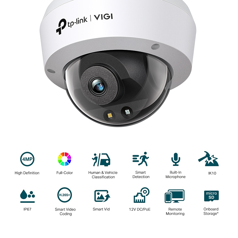 cámara antivandálica VIGI TP-LINK Cámara IP con detección inteligente, micrófono integrado y ranura MicroSD hasta 512GB. Compatibilidad Onvif y carcasa IP67 para protección total