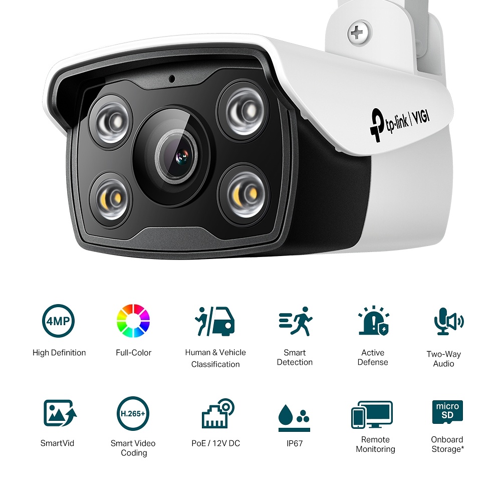 VIGI CAMARA IP BULLET Cámara IP con detección inteligente, audio bidireccional y ranura MicroSD hasta 512GB. Compatibilidad Onvif y carcasa IP67 para máxima resistencia