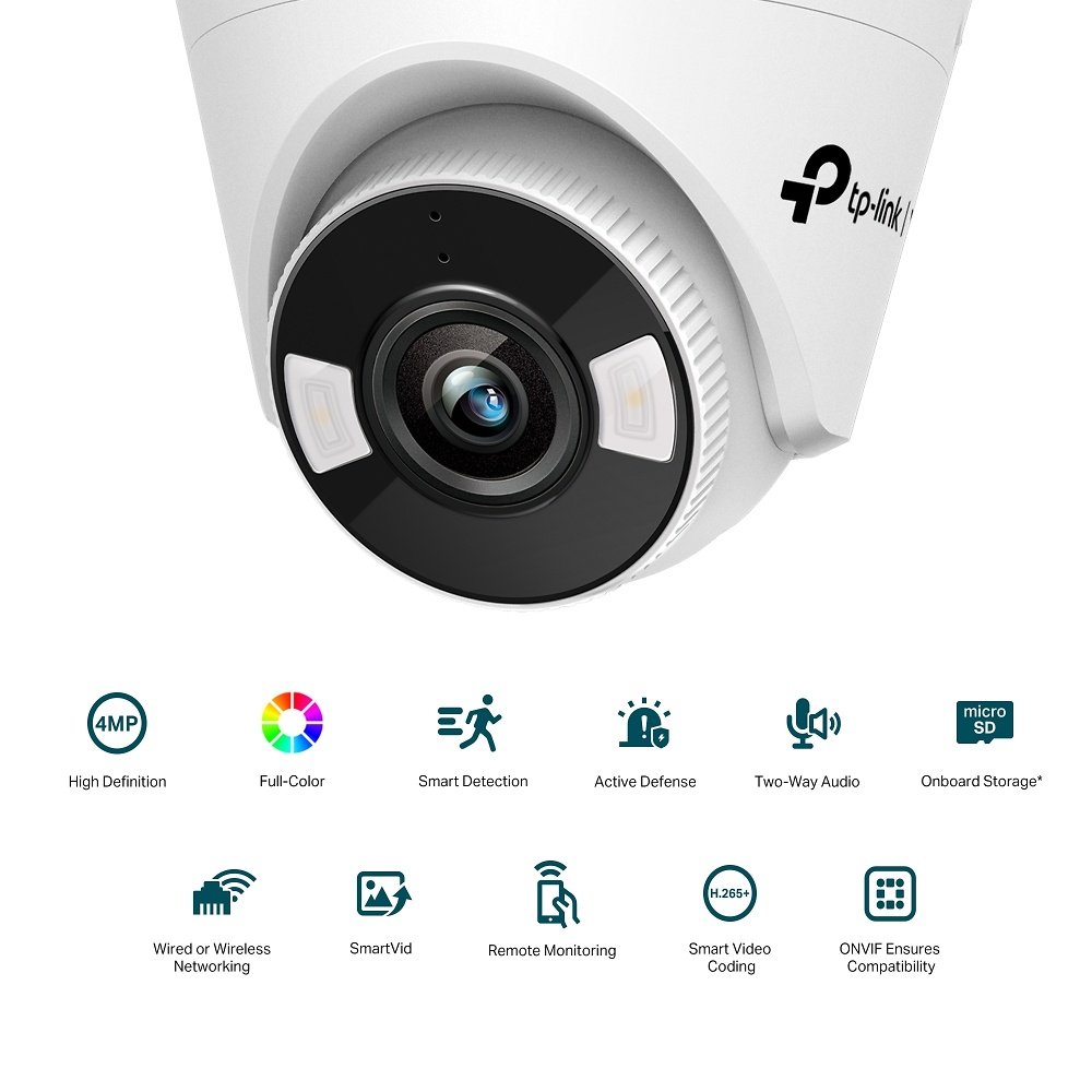 Cámara Domo IP WIFI TP-LINK Cámara IP con detección inteligente, audio bidireccional y ranura MicroSD hasta 512GB. Compatibilidad Onvif y carcasa IP67 para máxima resistencia.