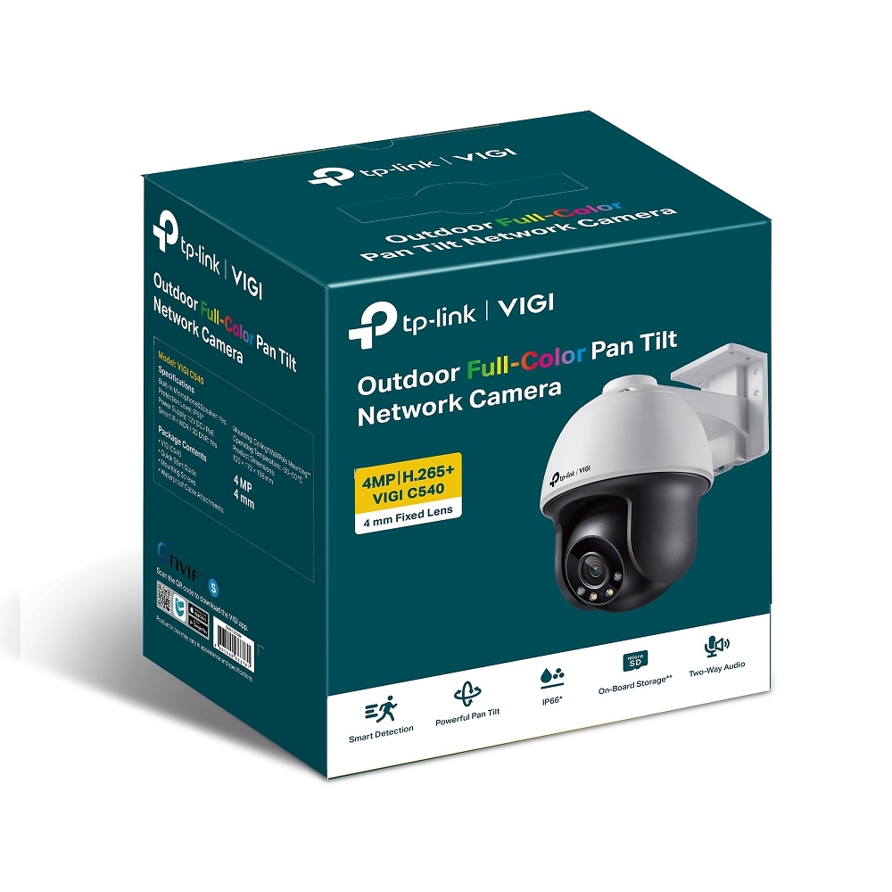 VIGI C540(4mm) | VIGI TP-LINK | Cámara IP PT Full Color | 4 Mpx | Lente fija 4 mm | Smart IR + luz blanca 30 metros | Incorpora micrófono y altavoz 