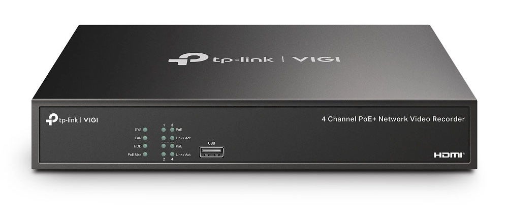 NVR POE TP-LINK Grabador NVR IP con compresión avanzada, detección inteligente y 4 puertos PoE+. Alta eficiencia en videovigilancia profesional con instalación flexible