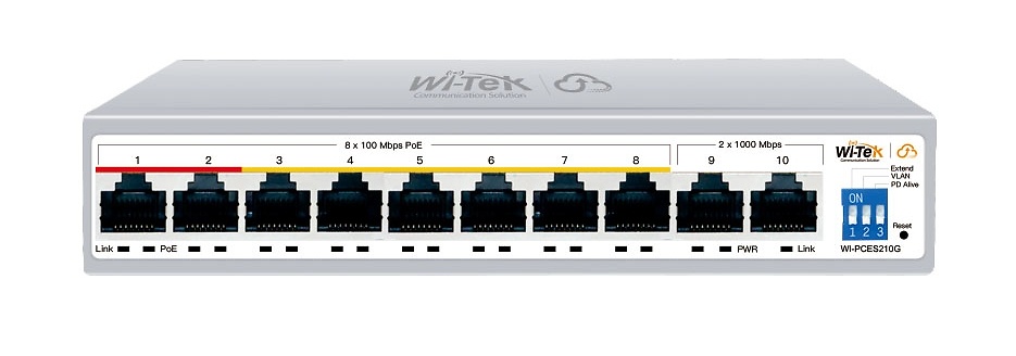 WI-PCES210G-WI-TEK-poe-switch Switch PoE Wi-Tek WI-PCES210G con 8 puertos PoE, 2 uplink Gigabit, gestión en la nube y funciones avanzadas para videovigilancia profesional