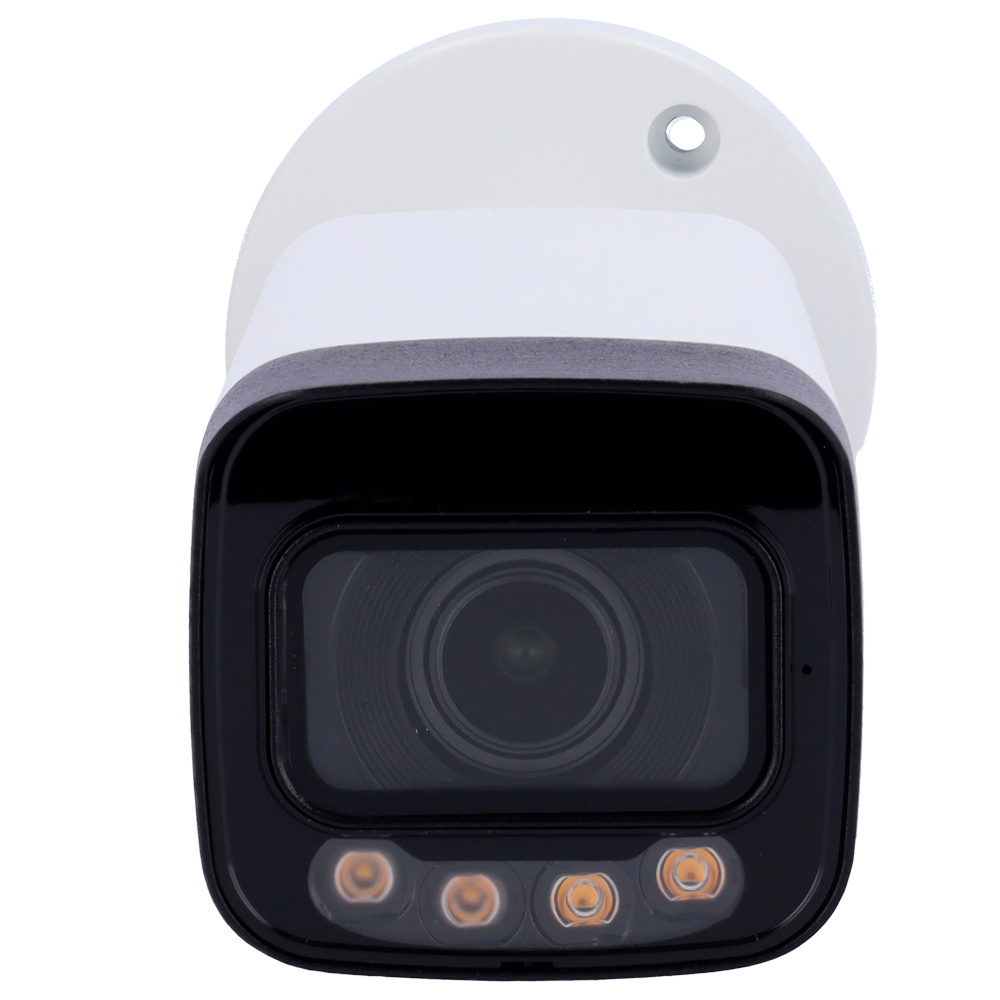 IP BULLET X-SECURITY la cámara X-Security XS-IPB829ZA-4P-DL-WIZ mostrando su diseño robusto con carcasa metálica, conectores RJ-45 y alimentación PoE. Ideal para instalaciones de seguridad exigentes, con visión nocturna dual IR/luz blanca y grabación inteligente en tarjeta microSD