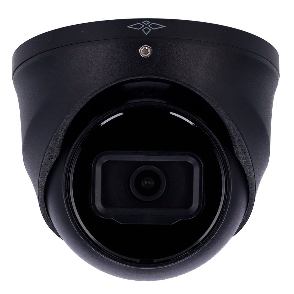 X-Security Domo Black cámara X-SECURITY XS-IPD744A-4U-AI-BLACK, con diseño en color negro y carcasa metálica IP67. Ofrece vídeo en 4Mpx, inteligencia artificial con SMD Plus, almacenamiento en MicroSD y fácil integración ONVIF para sistemas de videovigilancia avanzados
