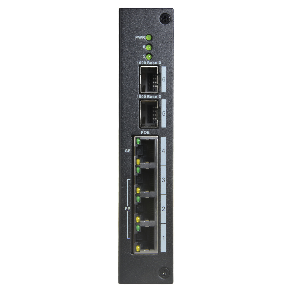 XS-SW0604-96-DIN-HIPOE | X-SECURITY - Switch de 4 puertos PoE + 2 puertos SFP de fibra | Carril DIN 