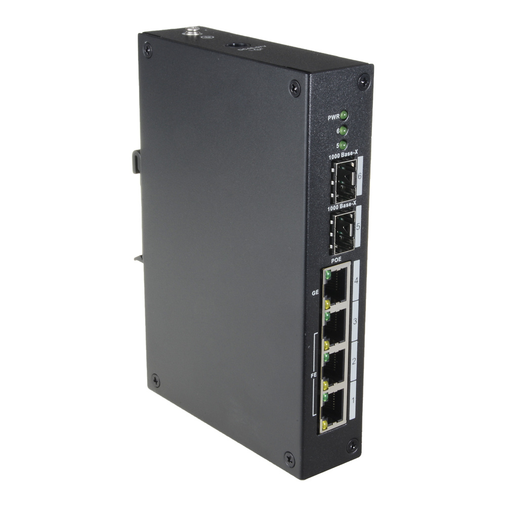 XS-SW0604-96-DIN-HIPOE | X-SECURITY - Switch de 4 puertos PoE + 2 puertos SFP de fibra | Carril DIN 