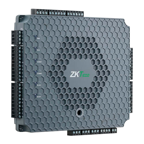 zk-atlas-260-vista-frontal Vista frontal de la controladora ZKTeco ZK-ATLAS-260 para control de 2 puertas, compatible con lectores Wiegand o RS485, ideal para instalaciones biométricas con alimentación PoE y funciones avanzadas de seguridad