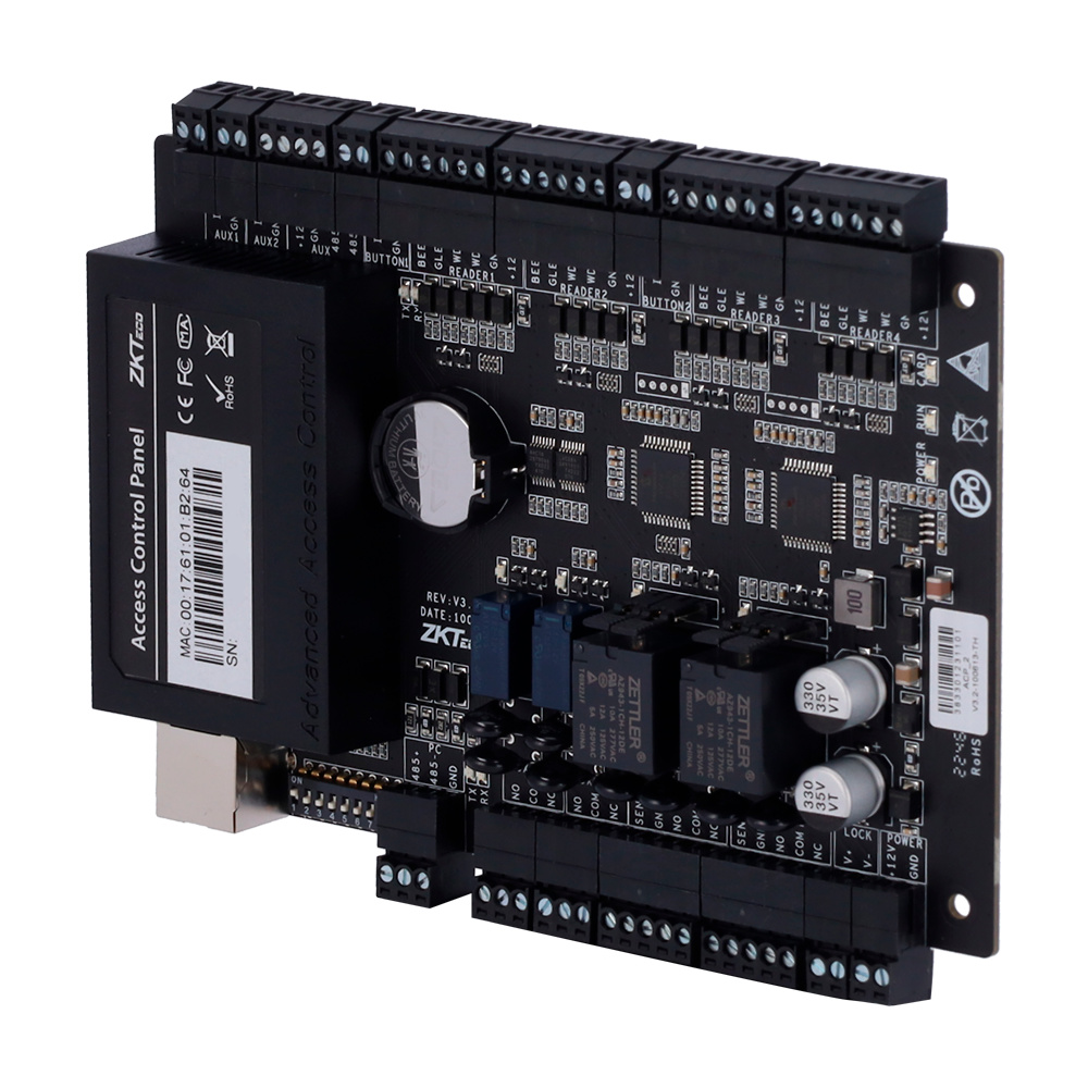 ZK-C3-200PRO | ZKTeco - Controladora de Accesos RFID | Entrada de 2 pulsadores | 2 sensores de puerta | 2 entradas auxiliares 