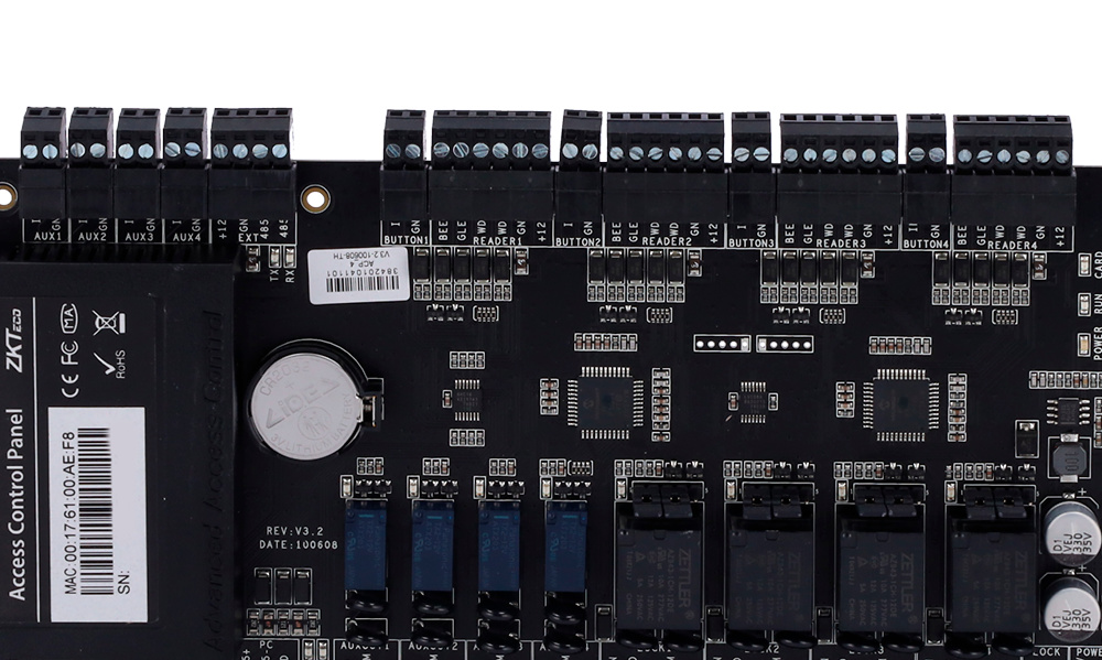 ZK-C3-400PRO | ZKTeco - Controladora de Accesos RFID | Entrada de 4 pulsadores | 4 sensores de puerta | 4 entradas auxiliares | Software ZKBio CVSecurity 