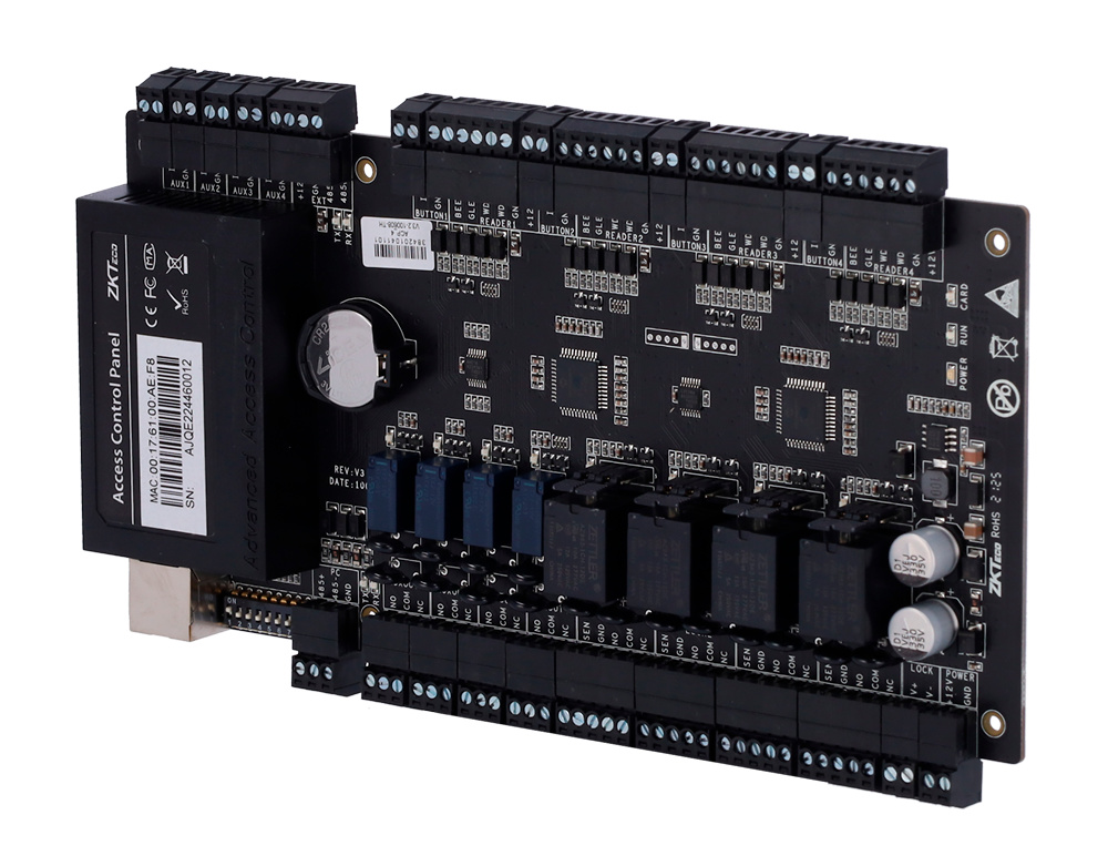 ZK-C3-400PRO | ZKTeco - Controladora de Accesos RFID | Entrada de 4 pulsadores | 4 sensores de puerta | 4 entradas auxiliares | Software ZKBio CVSecurity 