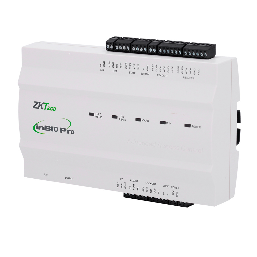 zk-inbio160pro-frontal Imagen del controlador ZKTeco ZK-INBIO160PRO diseñado para el control profesional de 1 puerta con múltiples lectores compatibles