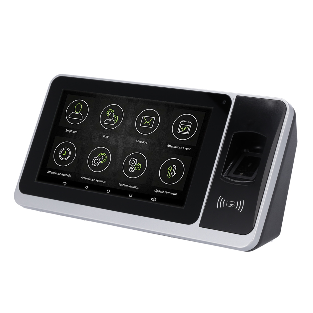ZK-ZYNK-ZPAD-PLUS-FP-12-S-4G | ZKTeco El ZK-ZYNK-ZPAD-PLUS-FP-12-S-4G es un control de presencia biométrico Android con pantalla táctil 7”, huella, tarjeta EM/MF/DESFire y PIN, cámara de 2 Mpx y batería de respaldo. Compatible con GoTimeCloud y ZKBioTime8