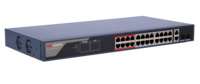 DS-3E1326P-EI(B)  |  HIKVISION  -    Switch PoE  24 puertos RJ45 FE + 2 puertos Gigabit RJ45/SFP  |  370W