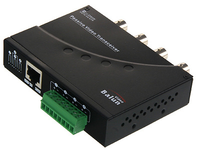 Transceptor Pasivo de 4 Canales Transceptor pasivo de 4 canales que permite la conexión de cámaras de vigilancia a través de los pares del cable par trenzado o cable ethernet