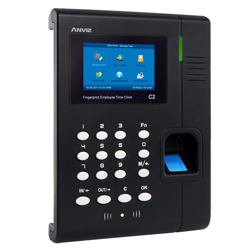 C2  |  ANVIZ  -  Terminal de control de Presencia  -  Identificación por tarjeta RFID, huella dactilar, usuario, contraseña y/o combinaciones