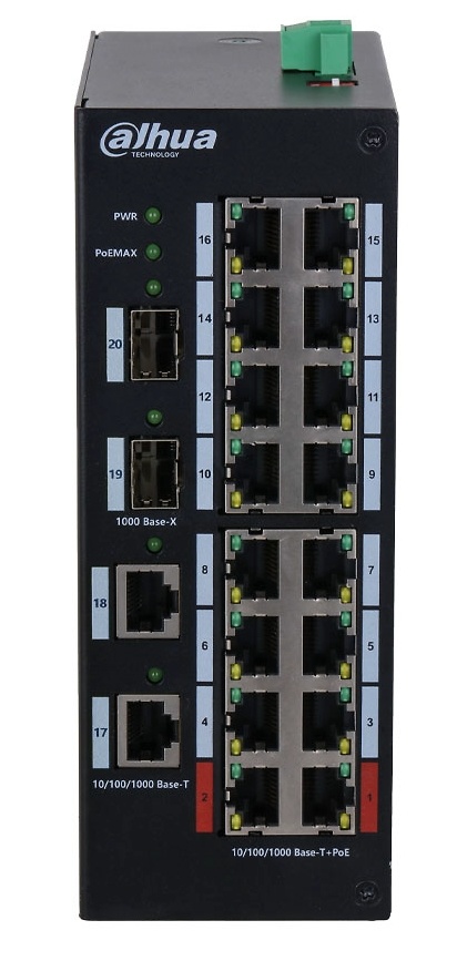 DH-HS3220-16GT-190 | DAHUA - Switch PoE industrial de 16 puertos Gigabit | 2 Ptos Up-Link Gigabit | 2 puertos SFP Gigabit | 190W 