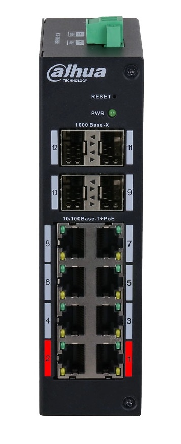 DH-HS4412-8ET-120 | DAHUA - Switch PoE Industrial L2 de 8 puertos | 4 puertos SFP UpLink Gigabit | 120W 