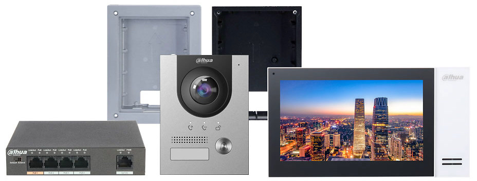 DHI-KTP01L(F)  |  DAHUA  -  Kit de Videoportero IP  (Monitor + Placa exterior + Switch  PoE)  |  Montaje Empotrado