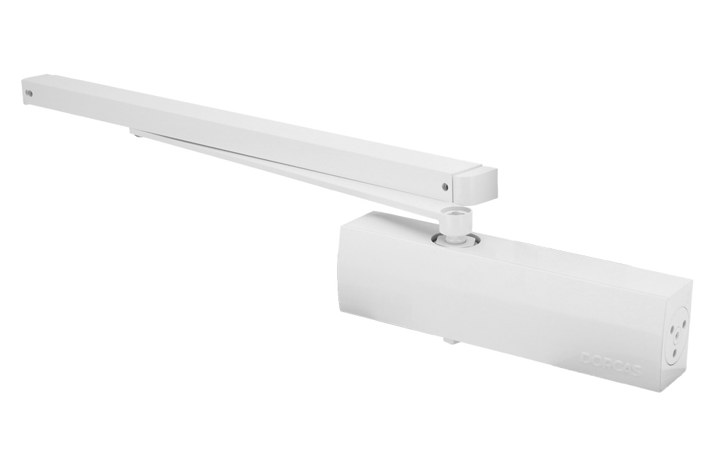 DR-D-22233/W | DORCAS Comprar online cierrapuertas Dorcas con brazo deslizante. Fácil instalación de superficie y reversible. Puertas entre 25~100 kg y 850~1250 mm. Dos velocidades de cierre ajustable. Apto para todo tipo de puertas Disponible en tu tienda online de Videovigilancia y Seguridad electrónica www.ipcenter.es