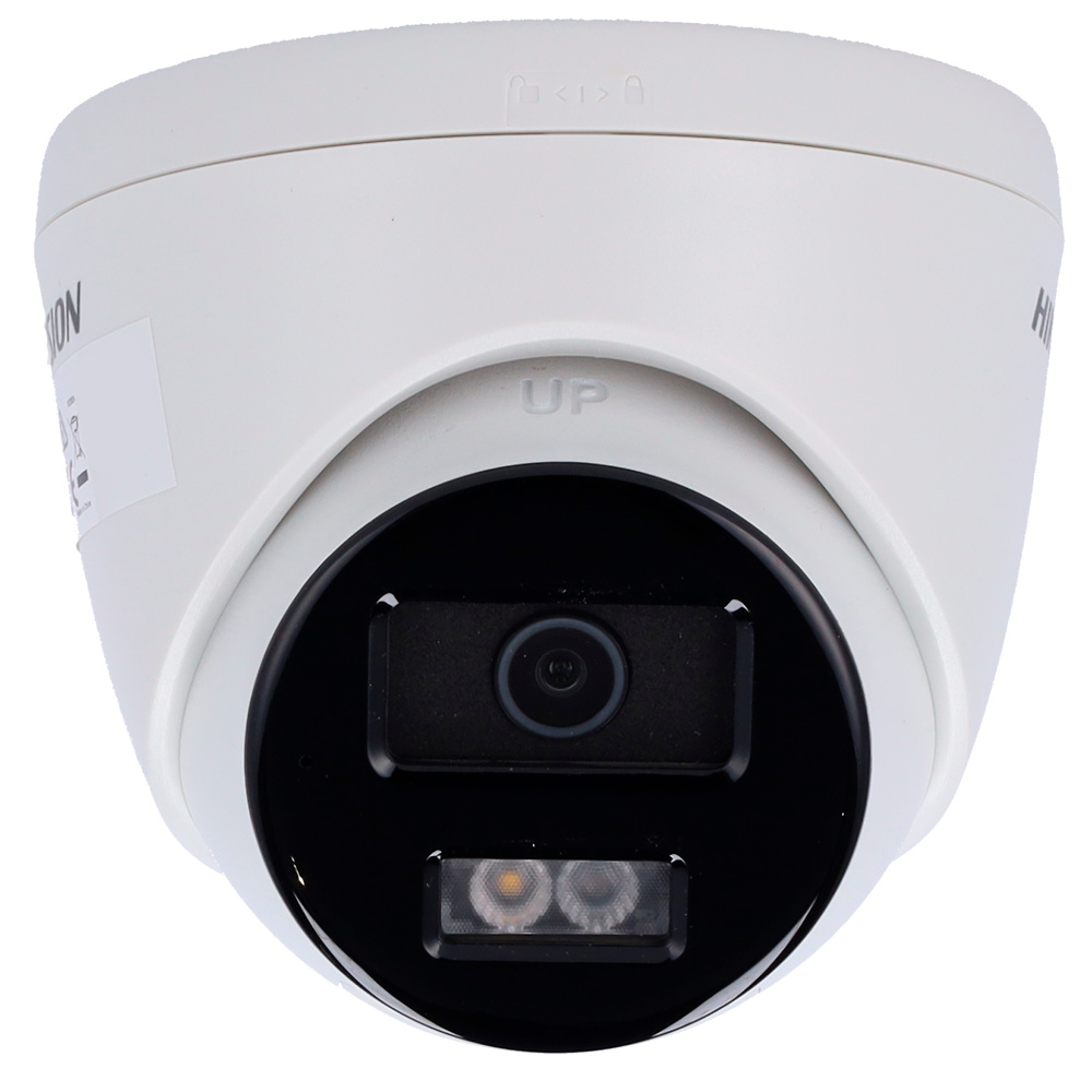 Cámara Turrent Hikvision cámara Hikvision DS-2CD1383G2-LIUF/SL(2.8mm) con tecnología de disuasión activa. Muestra lente de gran angular, sensores IR y luz blanca, altavoz y micrófono integrados. Óptima para vigilancia nocturna con grabación inteligente y audio bidireccional. Ideal para instalaciones residenciales o comerciales