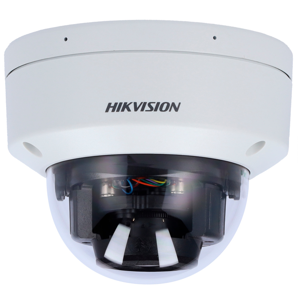 AcuSense Dual Light HIKVISION cámara Hikvision DS-2CD1743G2-LIZSU(2.8-12mm), diseñada para vigilancia profesional, resolución 4 Mpx, iluminación híbrida, óptica varifocal motorizada, compresión H.265+, resistencia IP67 e IK08 y funciones inteligentes de detección de personas y vehículos