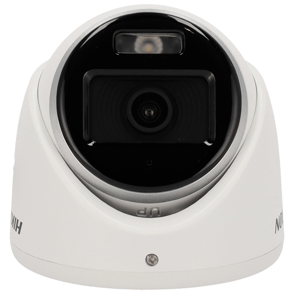 HIKVISION Turrent La Hikvision DS-2CE70KF0T-LMFS(2.8mm) es una cámara Turret 3K con ColorVu, que ofrece imagen en color 24/7 y luz híbrida IR y LED blanco de 20 m. Cuenta con audio sobre coaxial, micrófono integrado y certificación IP67, ideal para seguridad en exteriores