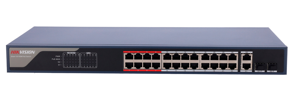 DS-3E1326P-EI(B) | HIKVISION - Switch PoE 24 puertos RJ45 FE + 2 puertos Gigabit RJ45/SFP | 370W 