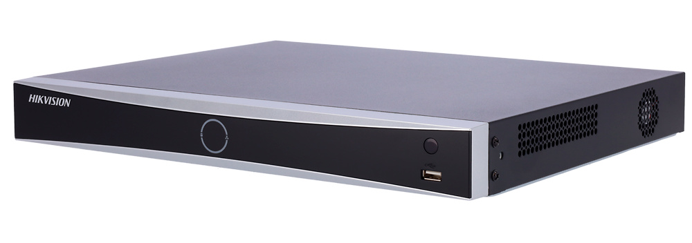 hikvision-ds-7632nxi-nvr-32ch-poe Imagen del grabador Hikvision DS-7632NXI-K2/16P(D) con 32 canales IP y 16 puertos PoE. Diseño profesional para sistemas de seguridad avanzados, compatible con cámaras AcuSense, IA y reconocimiento facial