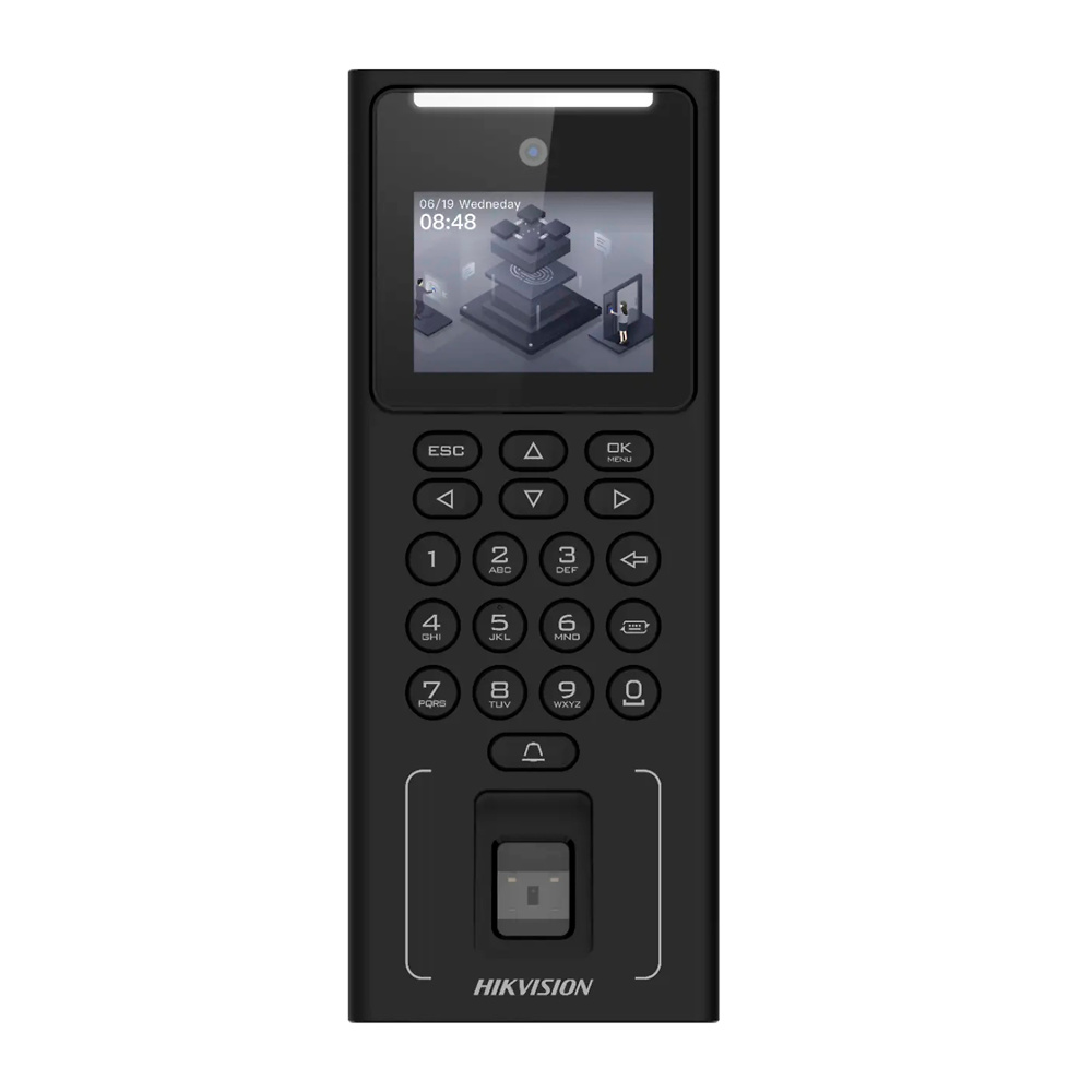 DS-K1T321EFX  |  HIKVISION  -  Lector biométrico autónomo de control de acceso y presencia  |  Identificación por tarjeta EM, huella, reconocimiento facial, contraseña y/o combinaciones