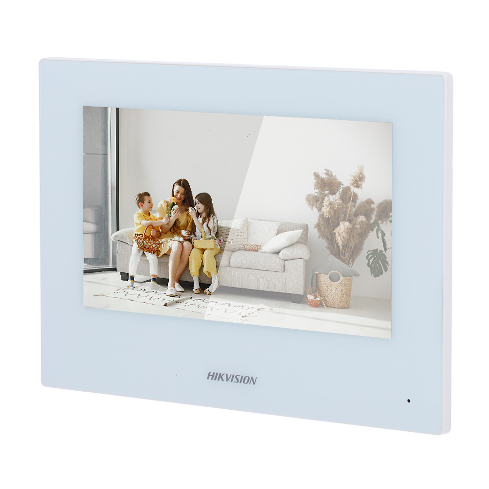 ds-kh6320-wte1-w-interfaz Captura de la interfaz gráfica del DS-KH6320-WTE1-W, donde se aprecian menús de control, gestión de llamadas, vídeo en vivo y configuración. Imagen útil para destacar la usabilidad del sistema desde la pantalla táctil