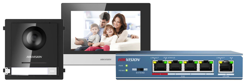 DS-KIS602  |  HIKVISION  -  Kit de Videoportero IP  (Monitor + Placa exterior + Switch  PoE)  |  Montaje en Superficie