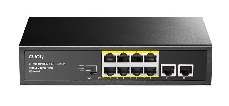 FS1010P  |  Switch PoE No Gestionable  |  8 puertos RJ45 10/100 Mbps + 2  Uplink RJ45 10/100 Mbps