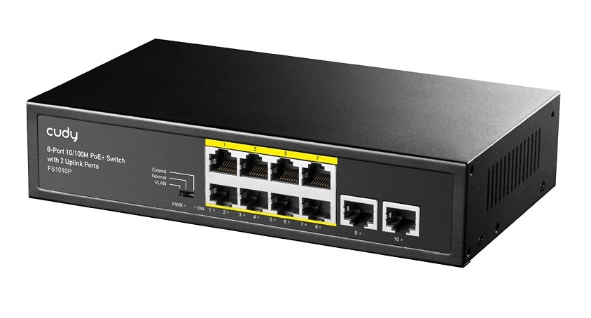 FS1010P | Switch PoE No Gestionable | 8 puertos RJ45 10/100 Mbps + 2 Uplink RJ45 10/100 Mbps 