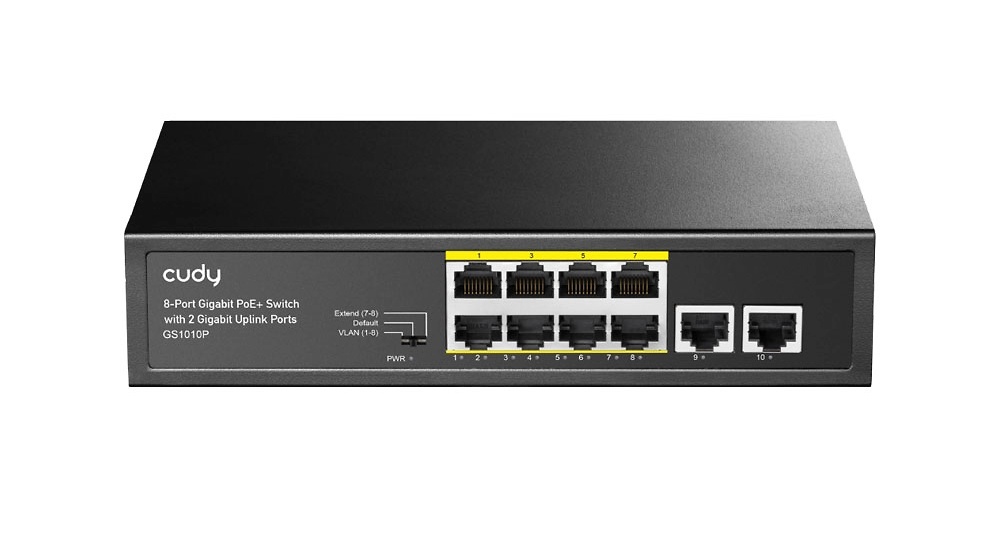 GS1010P | CUDY - Switch de 8 puertos PoE+ Gigabit + 2 puertos Uplink RJ45 Gigabit 