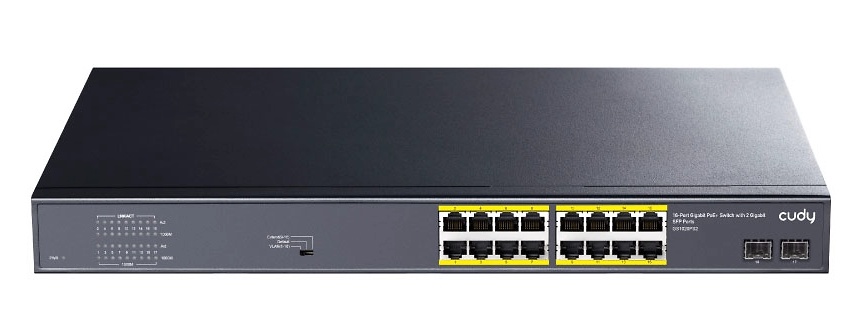 GS1020PS2 | Switch PoE No Gestionable | Switch PoE+ de 16 puertos Gigabit y 2 ranuras SFP | Potencia 200W 