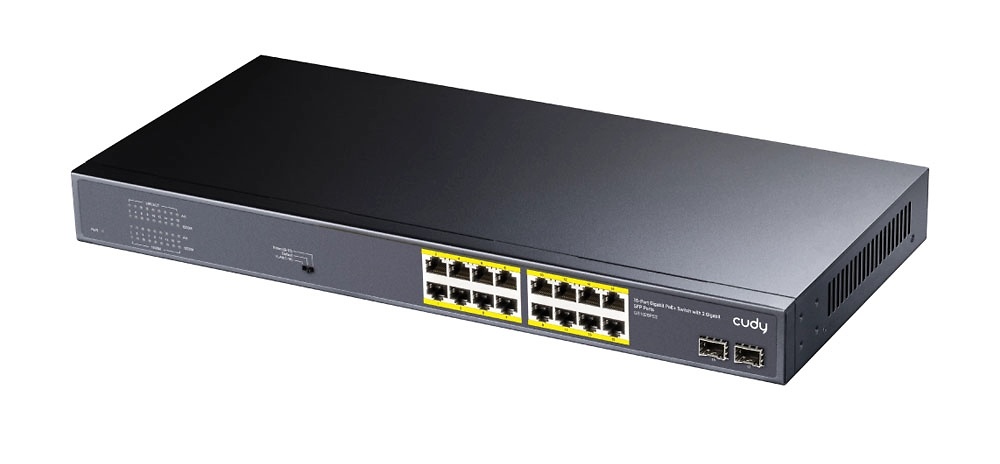 GS1020PS2  |  Switch PoE No Gestionable  |  Switch PoE+ de 16 puertos Gigabit y 2 ranuras SFP  |  Potencia 200W