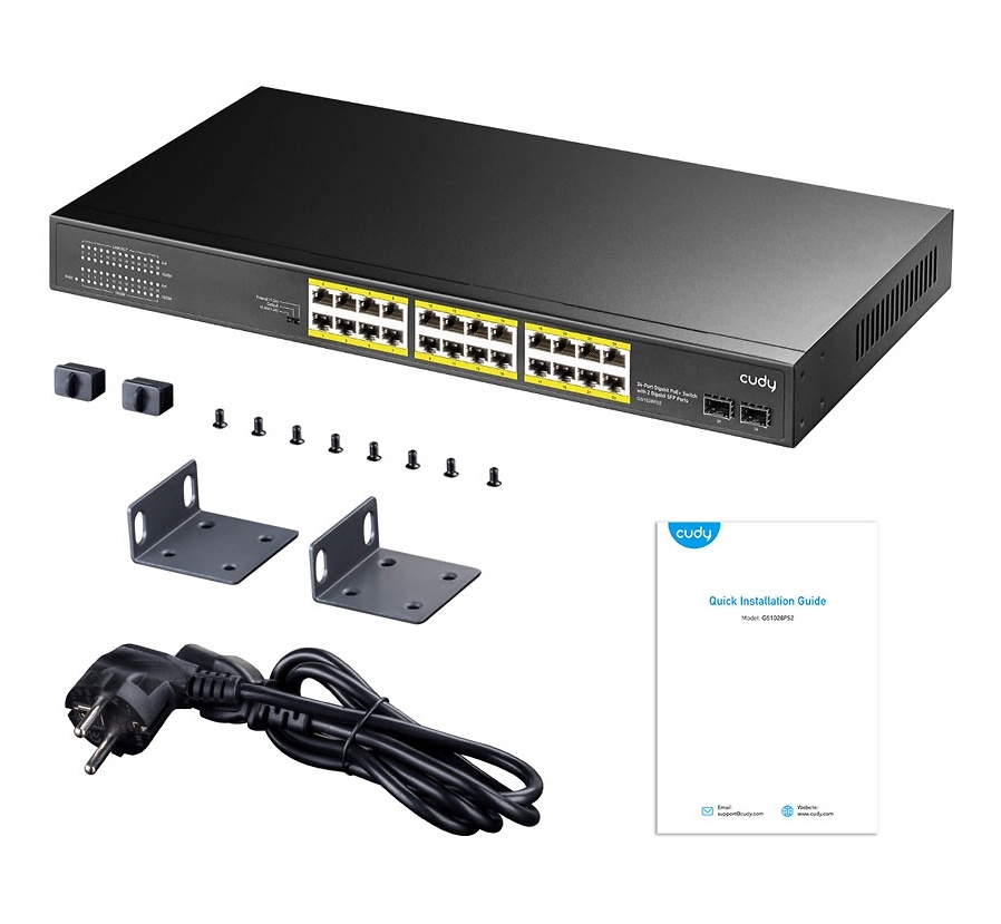 GS1028PS2 | Switch PoE No Gestionable | Switch PoE+ de 24 puertos Gigabit y 2 ranuras SFP | Potencia 300W 