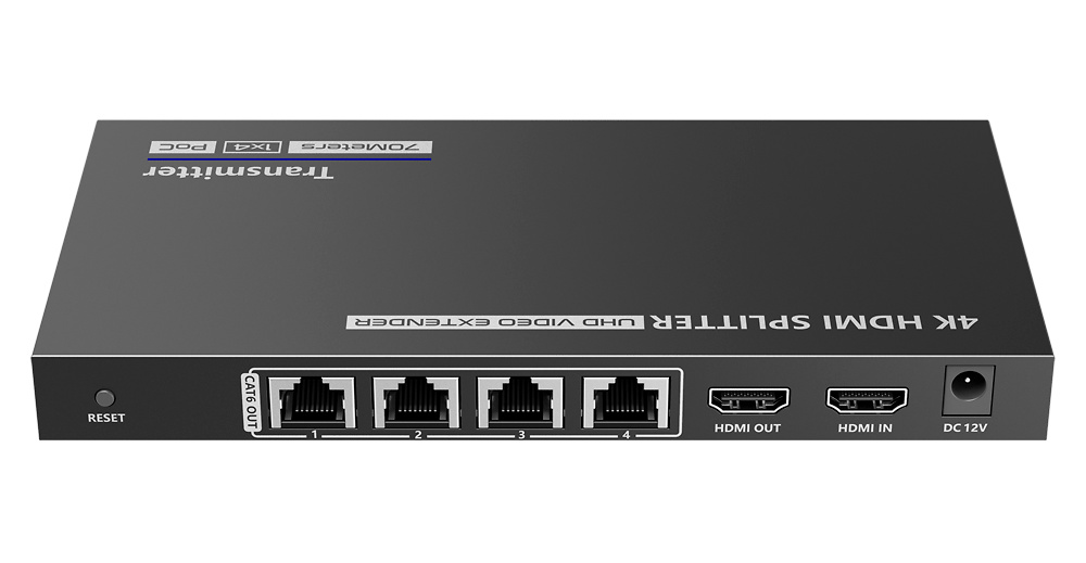 HDMI-SPL-1x4-4K30-CAT6 | Splitter-Extensor HDMI1x4 | 1 transmisor / 4 receptores | Alcance hasta 70m 