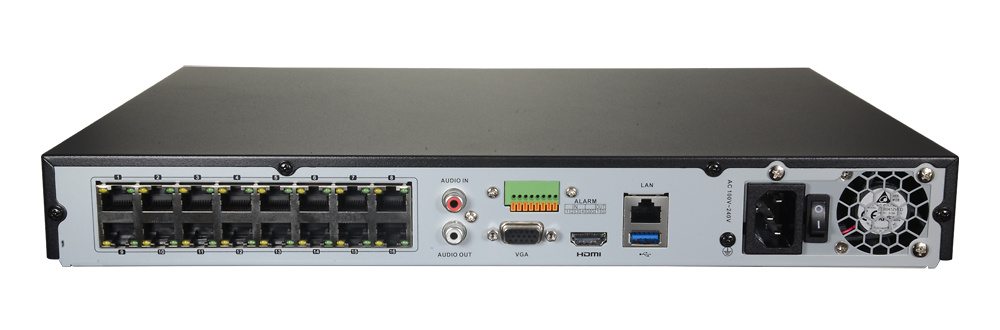 HWN-5216MH-16P | HIKVISION - Grabador NVR 16 canales | Ancho de banda 160 Mbps | Alarmas | Resolución max. 8 Mpx | 16 puertos PoE 