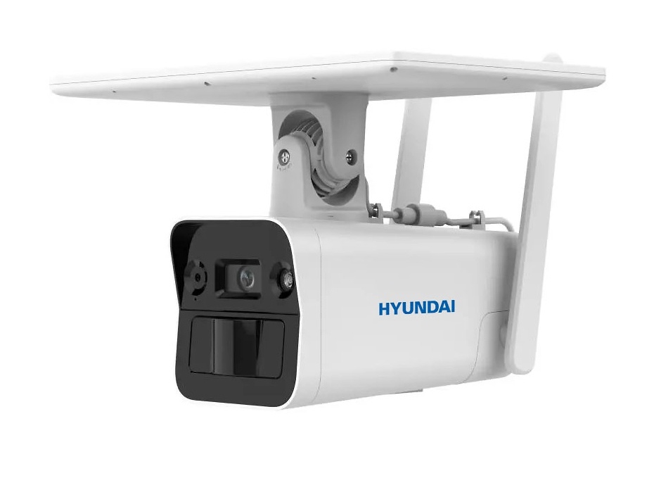 HYU-1062 | HYUNDAI - Cámara IP Wifi Solar | 4 Mpx | 4G | Lente fija | Smart IR 30 metros | Audio bidireccional con Micrófono y Altavoz integrados 