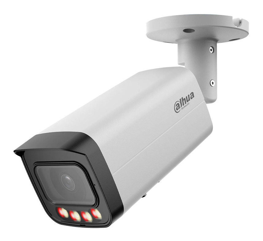 dahua-ipc-hfw21249tp-as-il-0280b-noche Imagen en escena nocturna con luz blanca activa, ilustrando el funcionamiento del sistema Smart Dual Light y la capacidad de iluminación hasta 30 m