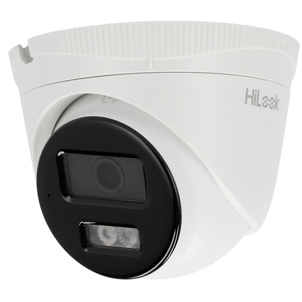 IPC-T280HA-LU | HiLooK Cámara IP Turret HiLook IPC-T280HA-LU con resolución 8 Mpx, lente fija de 2.8 mm, luz híbrida IR y blanca de 30 m, micrófono integrado, detección de humanos y vehículos, compresión H.265+ y protección IP67. Ideal para entornos que requieren vigilancia precisa