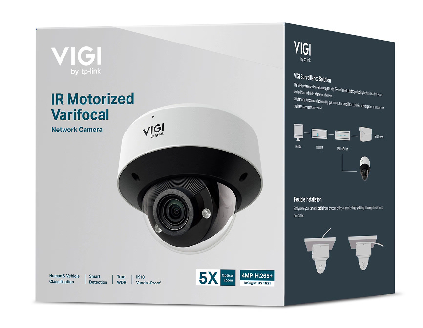 InSight S245ZI | VIGI TP-LINK | Cámara IP TP-Link | 4 Mpx | Lente motorizada 2,7–13,5 mm | Leds IR 60 metros | Disuasión activa con luz blanca y aviso sonoro 
