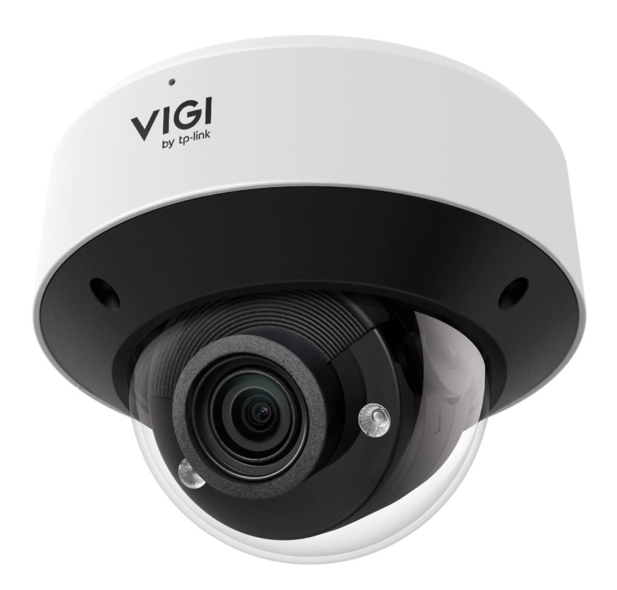 camara-vigi-s245zi-frontal-diseno Vista frontal de la cámara domo IP TP-Link VIGI S245ZI con lente motorizada, micrófono y altavoz integrados. Dispositivo profesional con protección IP67 e IK10 para videovigilancia de alto nivel