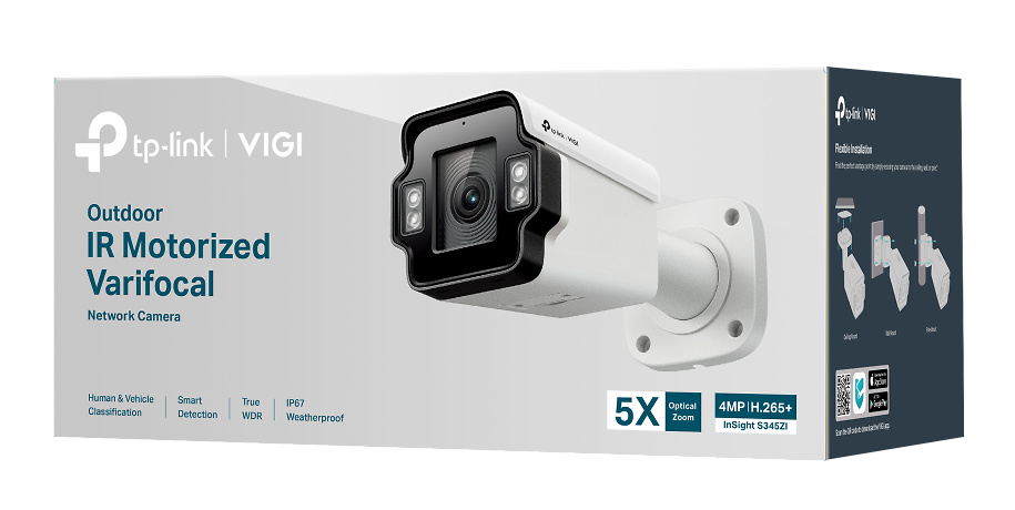 InSight S345ZI | VIGI TP-LINK | Cámara IP Bullet | 4 Mpx | Lente motorizada 2,7–13,5 mm | Smart IR 60 metros | Disuasión activa con luz blanca y aviso sonoro 
