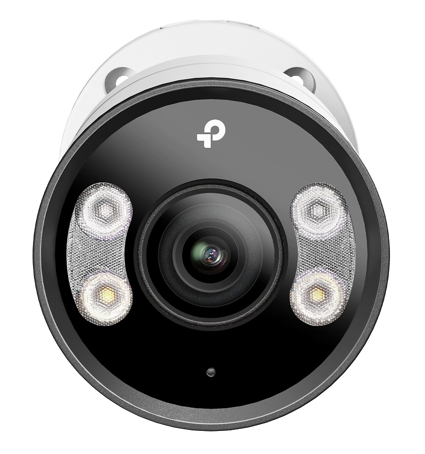 tp-link-vigi-s355-4mm-leds-disuasivos Detalle de los LEDs infrarrojos y luz blanca de la cámara VIGI S355, que permiten visión nocturna optimizada y disuasión activa mediante iluminación y sonido