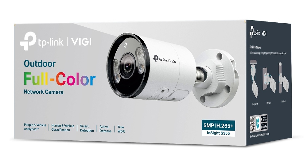InSight S355(4mm) | VIGI TP-LINK | Cámara IP TP-Link | 5 Mpx | Lente Fija 4 mm | Leds IR 30 metros | Disuasión activa con luz blanca y aviso sonoro 