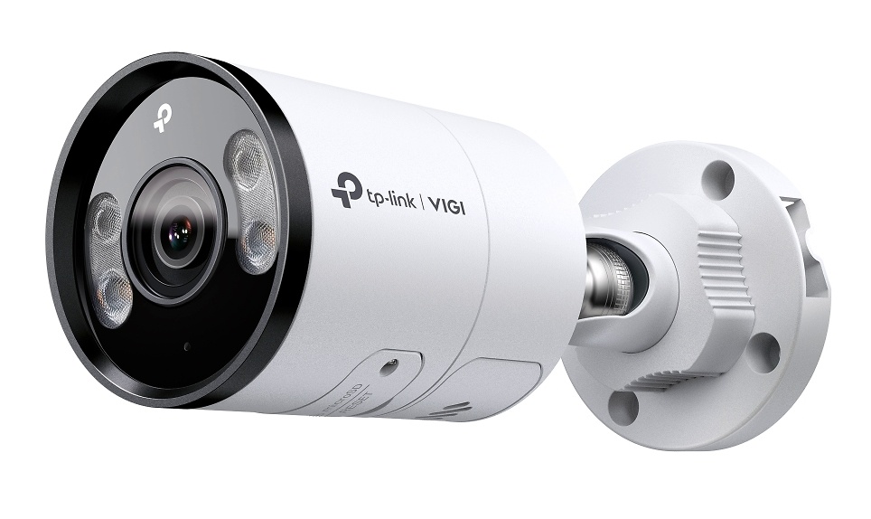 tp-link-vigi-s355-4mm-vista-frontal Cámara TP-Link VIGI S355 (4mm) con lente fija, carcasa metálica IP67 y funciones de disuasión activa con luz blanca. Imagen frontal destacando su diseño robusto y profesional