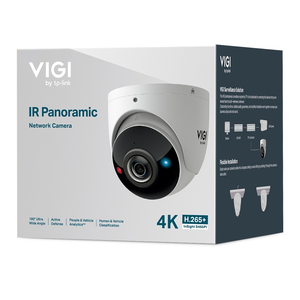 InSight S485PI | VIGI TP-LINK | Cámara IP TP-Link | 8 Mpx | Lente Fija 1,65 mm | Disuasión Activa con luces rojo-azul y audio 